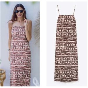 Patterned earthy slip dress linen - Moroccan